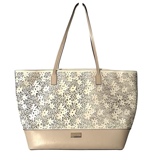 Kate Spade Bradford Court Margareta Tote Womens Lacy Leather Floral Cutout Bag - Picture 1 of 9